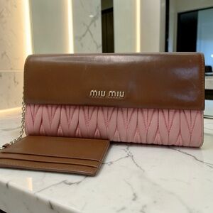 2-Pc Miu Miu Gathered Lambskin Leather Wallet/Card Holder Set 💜